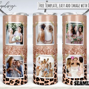 Rose Gold Leopard Picture Photo Frame Tumbler, 20 Oz Tumbler, Skinny Tumbler, Sublimation Graphics, Digital Download, Full Wrap, Png Design