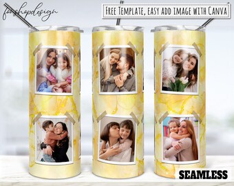 Gele glitter fotolijst omslag in beker: 20 oz mager ontwerp (digitale download)