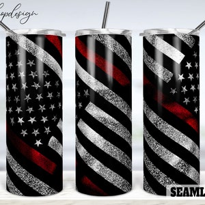 Firefighter American Flag Thin Red Line Seamless 20oz Skinny Tapered & Straight Tumbler Sublimation, Waterslide Design Full Tumbler Wrap Png