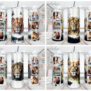 Lion In Forest Tumbler, Picture Photo Frame, 20 Skinny Oz Tumbler, Watercolor Background, Sublimation Graphics, Digital Download, Png Design