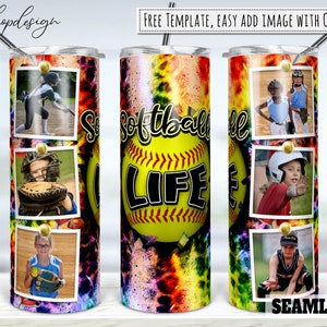 Softbal Life Photo Frame Tumbler, 20 Oz Tumbler, Skinny Tumbler, Taps & Recht, Sublimatie Graphics, Digitale Download, Wrap Png Design