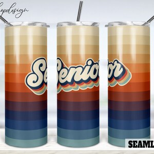 Retro Vintage Senior Seamless 20oz Skinny Tapered & Straight Tumbler Sublimation, Waterslide Digital Design Full Tumbler Wrap Png Download