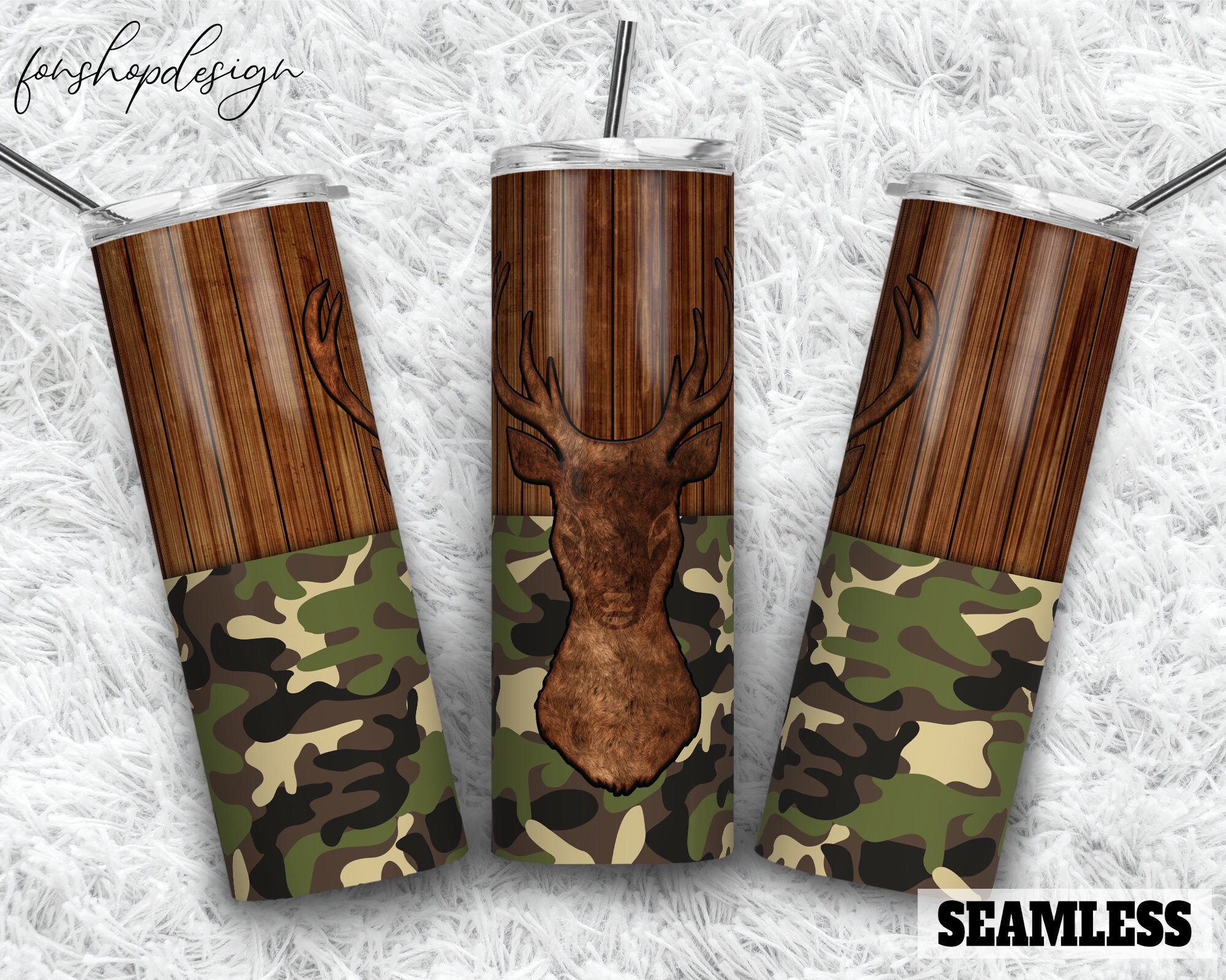 Tumbler Camp Deer Camo and Wood Seamless 20oz Skinny Tapered & - Etsy