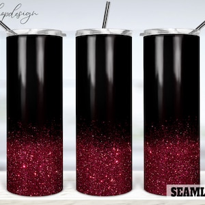 Glitter Red Background Black 20oz Skinny Tapered And Straight Tumbler Sublimation, Waterslide Digital Design Full Tumbler Wrap Png Download