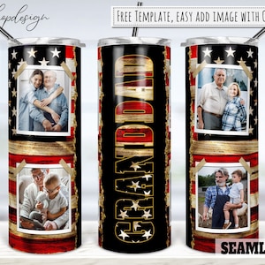 Granddad Photo Frame 20oz Skinny Tapered & Straight Tumbler Sublimation Waterslide Digital Design Full Tumbler Wrap Png Digitals Download