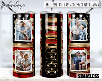 Granddad Photo Frame 20oz Skinny Tapered & Straight Tumbler Sublimation Waterslide Digital Design Full Tumbler Wrap Png Digitals Download