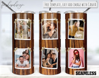 Wood Grain Photo Frame Tumbler Wrap (PNG Digital Download)