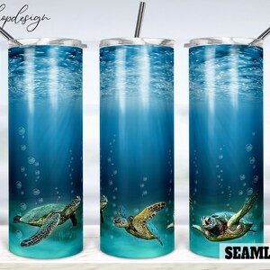 Sea Turtle Seamless Tumbler, 20oz Tumbler, Skinny Tumbler, Tapered & Straight, Sublimation Graphics, Digital Download, Full Wrap, Png Design