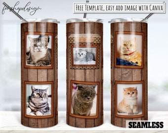 Cat Photo Frame 20oz Skinny Tapered & Straight Tumbler Sublimatie, Waterglijbaan Digitaal Ontwerp Volledige Tumbler Wrap Png Download