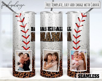 Baseball Mama Glitter Photo Frame Tumbler, 20 Oz Tumbler, Skinny Tumbler, Taps toelopend & Recht, Sublimatie Graphics, Digitale Download, PNG-ontwerpen