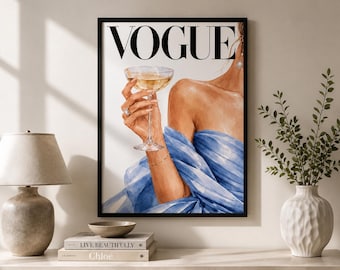 Vogue Inspired Framed Print | Blue Fashion Wall Art | Editorial Poster