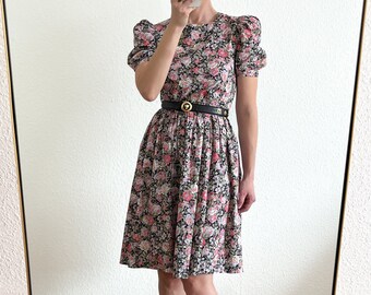 Vintage Laura Ashley 1980s Cotton Floral Puff Sleeve Dress