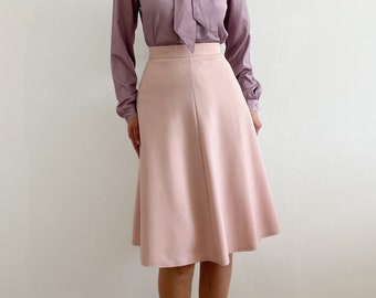 Vintage jaren 1970 hoog getailleerde pastel roze A-lijn rok