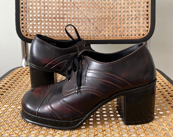 Vintage 1970s Platform Shoes, Vintage Platform Heels, Brown Platform Shoes