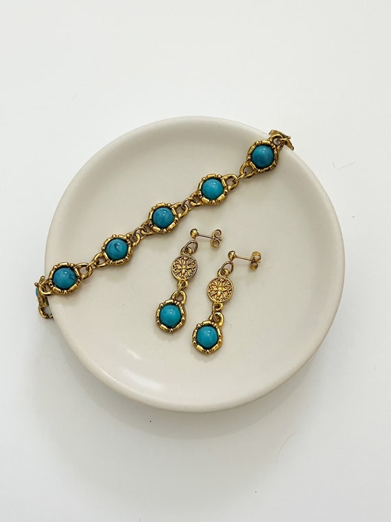 Vintage 1980s Real Gold Plated Turquoise Bracelet… - image 5