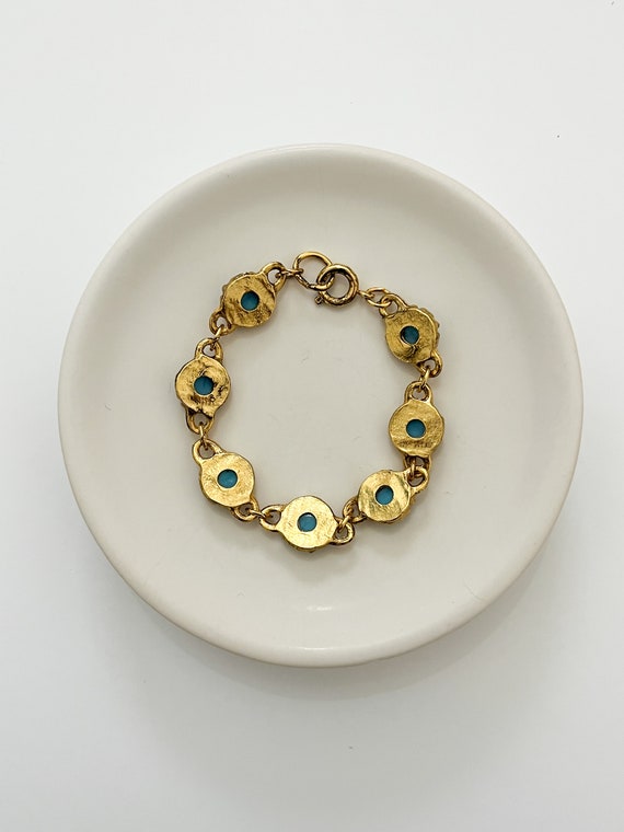 Vintage 1980s Real Gold Plated Turquoise Bracelet… - image 9