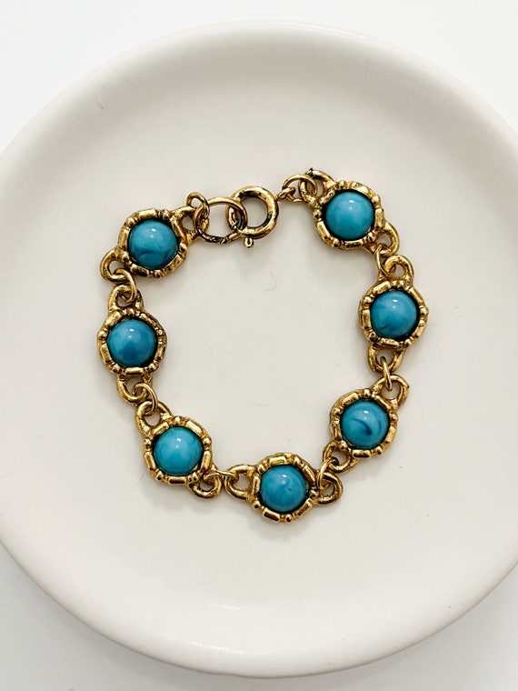 Vintage 1980s Real Gold Plated Turquoise Bracelet… - image 6