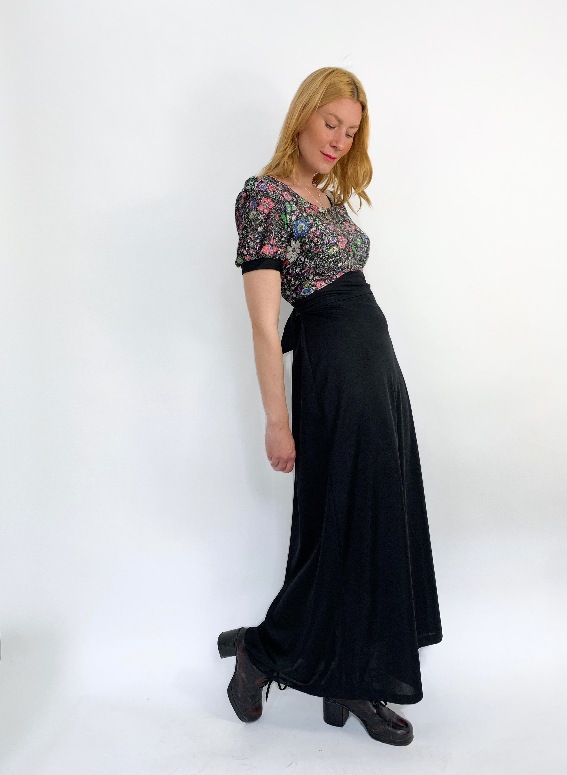 70’s Lurex Two Piece Floral Maxi Set