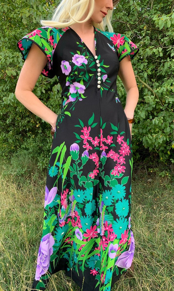 Vintage Rare 1970s Maxi Dress with an Open Back an