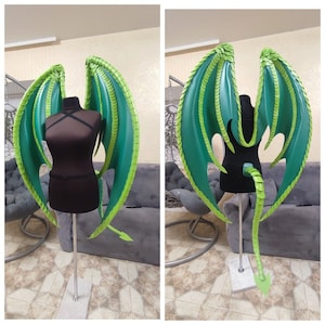 green dragon wings,dragon tail,symbol of the year,demon wings,dragon costume for Halloween,dragon tail, bat wings, angel wings, fancy dress!