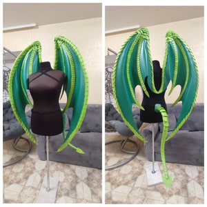 green dragon wings,dragon tail,symbol of the year,demon wings,dragon costume for Halloween,dragon tail, bat wings, angel wings, fancy dress!