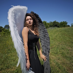 Black and white angel wings, Large Dark Angel Wings for Adults, Fairy Wings cosplay, Halloween Dark Angel Wings, White Angel Costume,