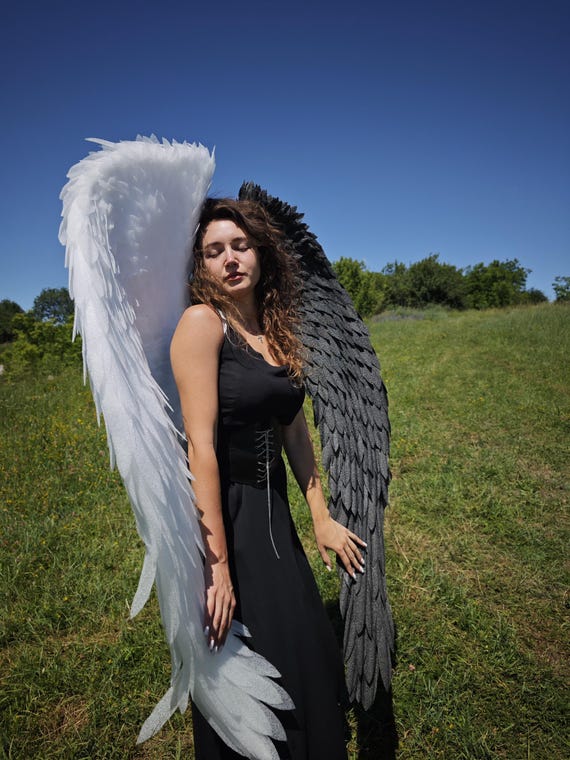 Black and White Angel Wings, Large Dark Angel Wings for Adults