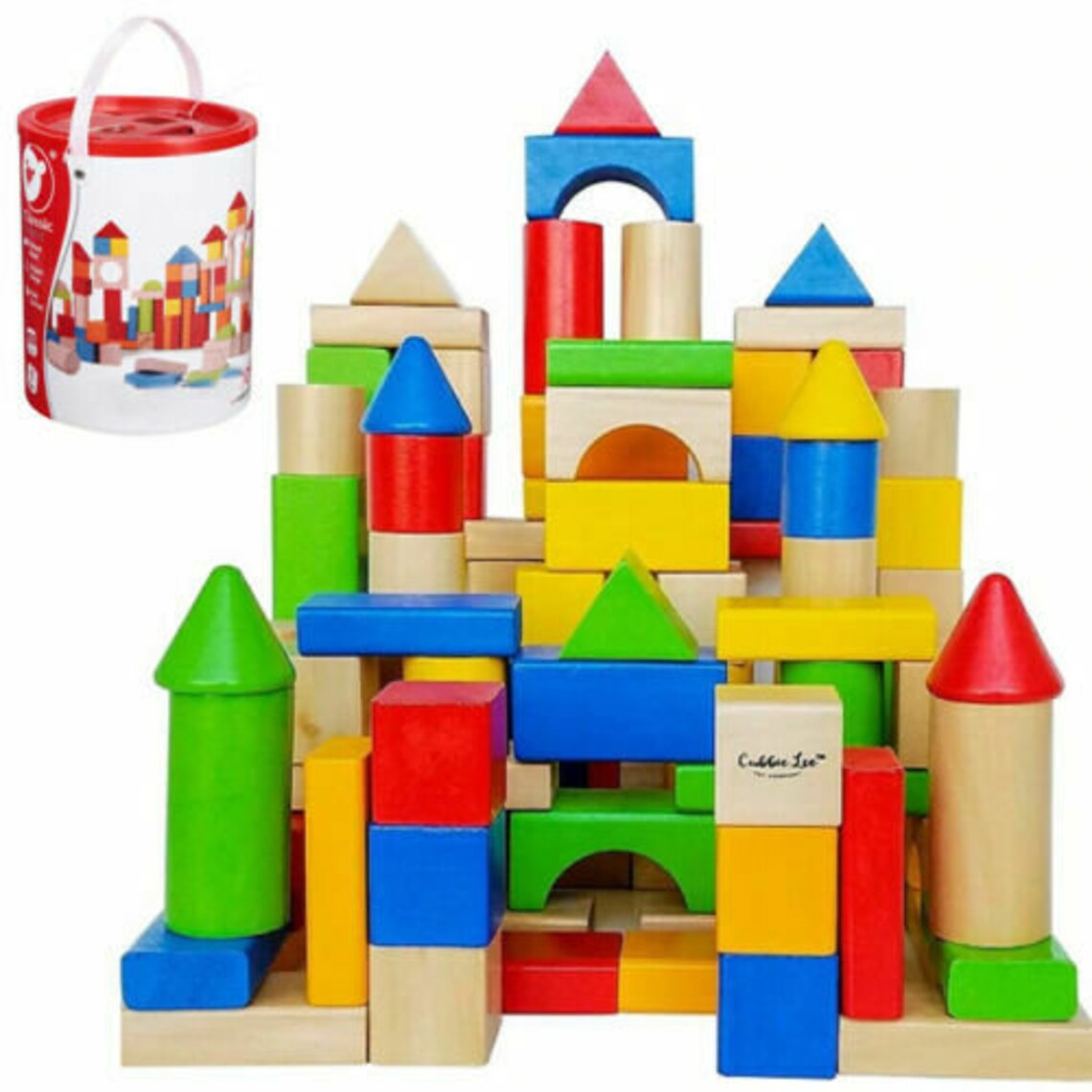 100PC Wooden Building Blocks Kids Childrens Construction Toy Etsy