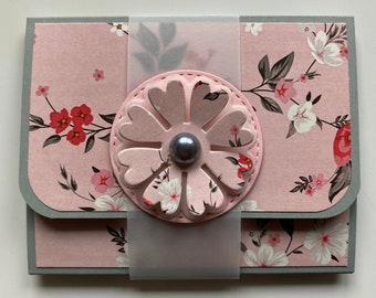 Gift Card Pink Grey Flowers Packaging for Money Gift Card Money Gift Gift Greeting Card