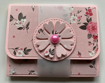 Gutscheinkarte rosa Blumen für Geld/Gutschein Geschenkkarte Verpackung Gutscheinverpackung Geldgeschenk verpacken Hochzeit Glückwunschkarte