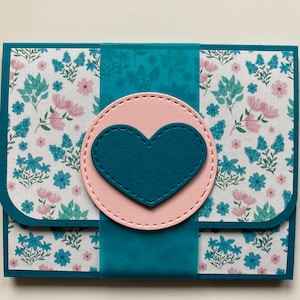 Gutscheinverpackung Blumen petrol rosa Geld / Gutschein Geschenkkarte Gift Card Verpackung Geld Geburtstag Gutscheinkarte Geldgeschenk