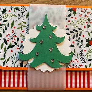 Gutscheinkarte Weihnachtsmotive grün orange rot Geschenkkarte Verpackung Geld Gutscheinverpackung Geldgeschenk Advent Nikolaus Festtage