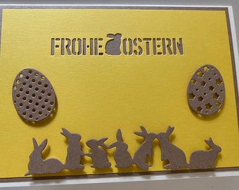 Osterkarte Creme Sonnengelb Osterhasen Ostereier Gruß Ostern frohe Ostern Karte Ostern