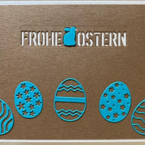 Osterkarte weiß türkis Kraftpapier Osterhase Ostereier Gruß Ostern Karte Ostern