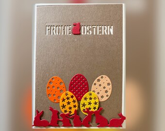 Osterkarte Weiß Kraftpapier Rot Osterhasen Ostereier Gruß Ostern frohe Ostern Karte Ostern