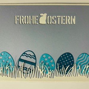 Osterkarte weiß Hellblau Ostereier Gruß Ostern frohe Ostern Karte Ostern
