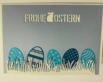 Osterkarte weiß Hellblau Ostereier Gruß Ostern frohe Ostern Karte Ostern