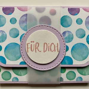 Gutscheinkarte Punkte bunt lila Geld / Gutschein Geschenkkarte Gift Card Verpackung Geld Gutscheinverpackung Geldgeschenk Glückwunschkarte