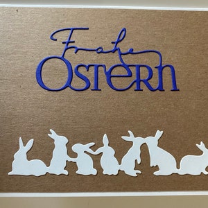 Karte Ostern weiß blau Kraftpapier Osterhasen Gruß Ostern Osterkarte