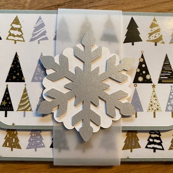 Gutscheinkarte Weihnachten Tanne weiß grau schwarz Geschenkkarte Verpackung Geld Gutscheinverpackung Geldgeschenk Advent Nikolaus Festtage