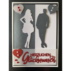 Handgefertige Hochzeitskarte in weiß anthrazit schwarz mit Umschlag, Handarbeit DIY schöne Glückwunschkarte Hochzeit Gratulation