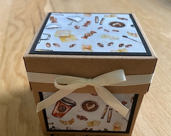 Explosionsbox - Geschenkbox beige schwarz Kaffee mit Innenbox Geldgeschenk Geburtstag Hochzeit Taufe Konfirmation Kommunion