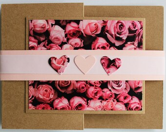 Karte zum Geburtstag, Valentinstag, Hochzeitstag Rosen Rosatöne, inkl. Umschlag Klappkarte