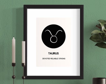 Zodiac Minimalist Wall Art | TAURUS Glyph Print | Zodiac Gift | Astrology Prints As Home Decor | A5, A4