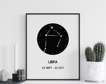 Libra Gift Constellation Print | Zodiac Wall Art | Astronomy Gift | Astrology Prints Home Decor in A5, A4