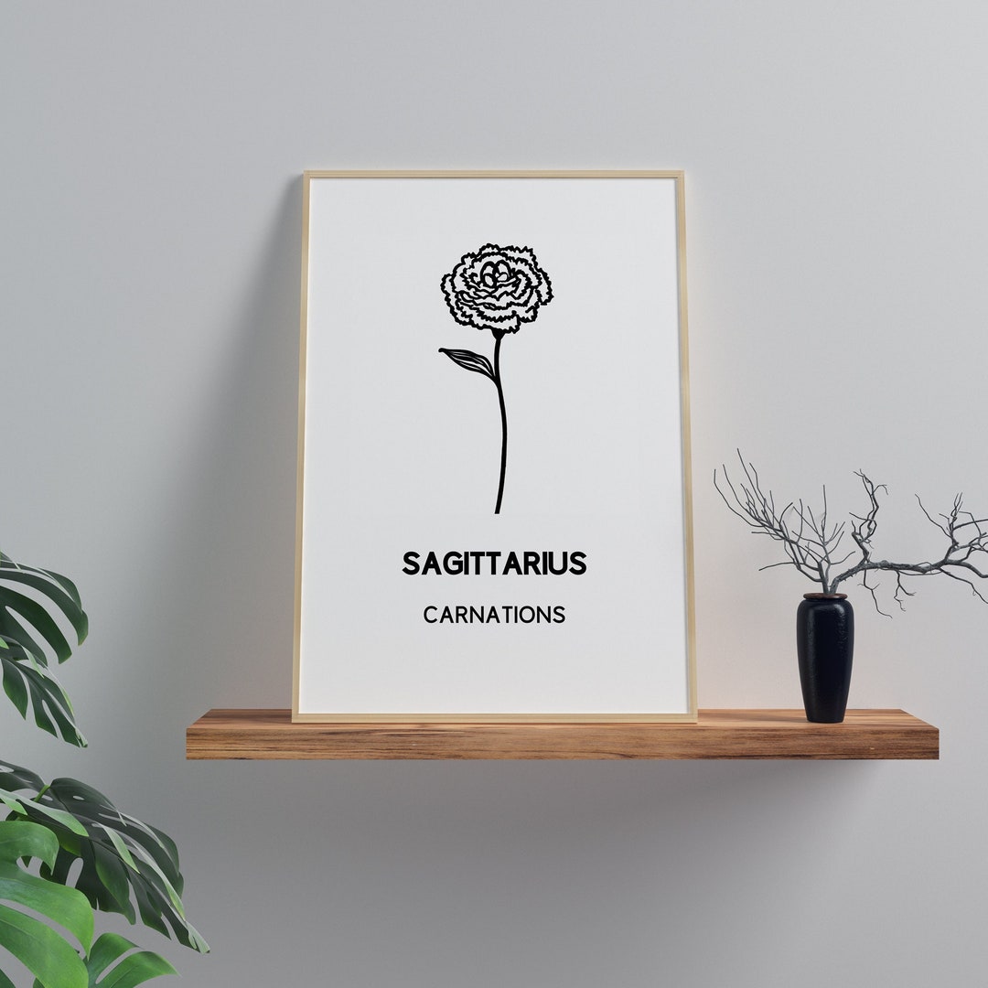 SAGITTARIUS Birth Flower Print CARNATION Floral Wall Art Minimalist