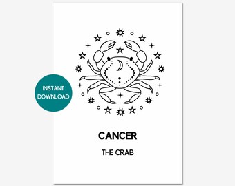 CANCER Zodiac Star Sign Print | Cancer Crab Astrology Gift As Boho Wall Art Decor | A4 Digital Download Printable