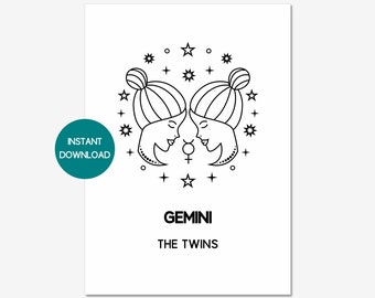 GEMINI Zodiac Star Sign Print | Gemini Twins Astrology Gift As Boho Wall Art Decor | A4