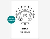 LIBRA Zodiac Star Sign Print | Libra Scales Astrology Gift As Boho Wall Art Decor | A4 Digital Download Printable