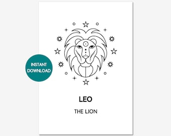 LEO Zodiac Star Sign Print | Leo Lion Astrology Gift As Boho Wall Art Decor | A4 Digital Download Printable